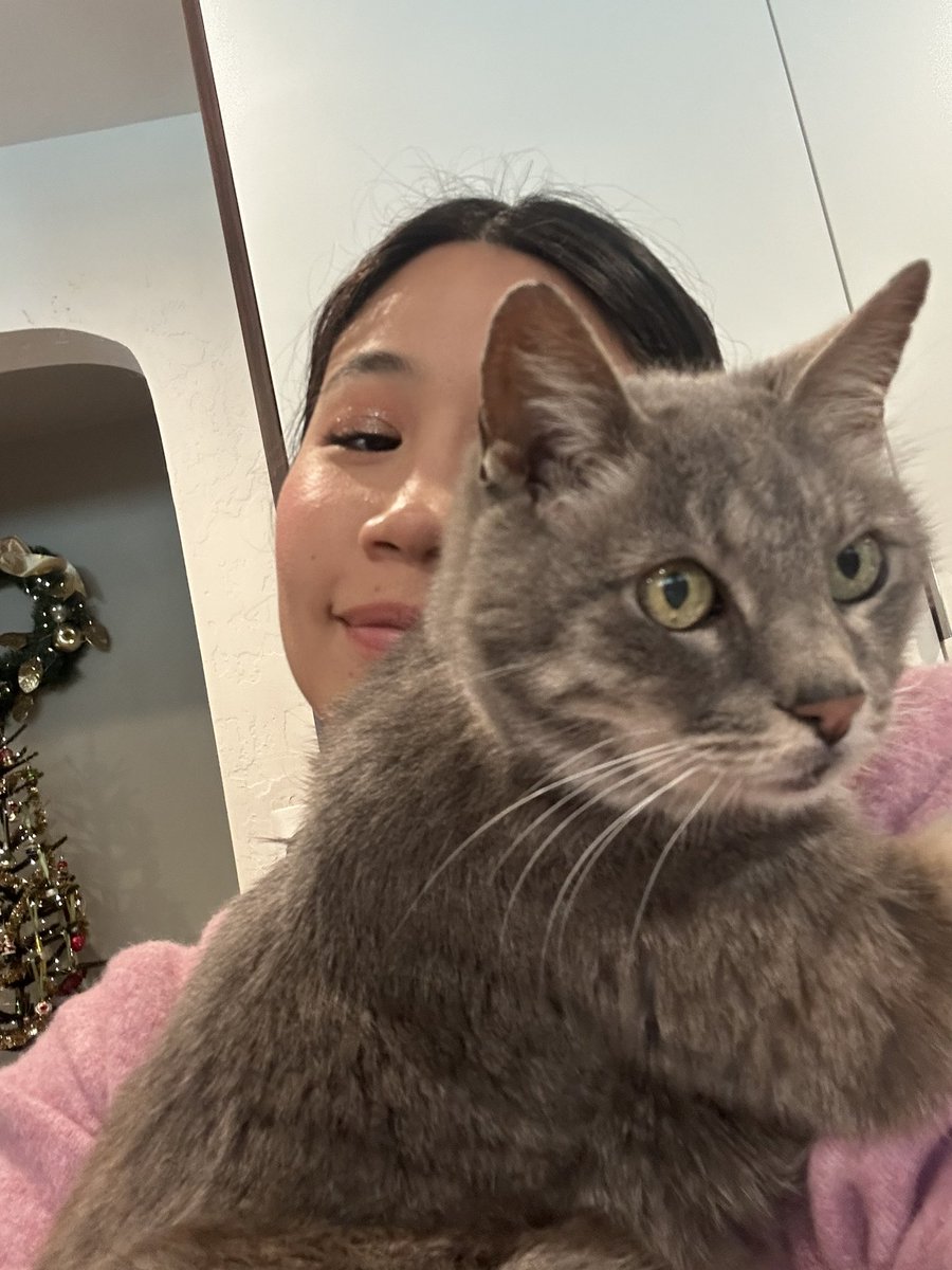 eviefaerietv's tweet image. merry christmas from me and my 18 yr old cat, chai 🌟