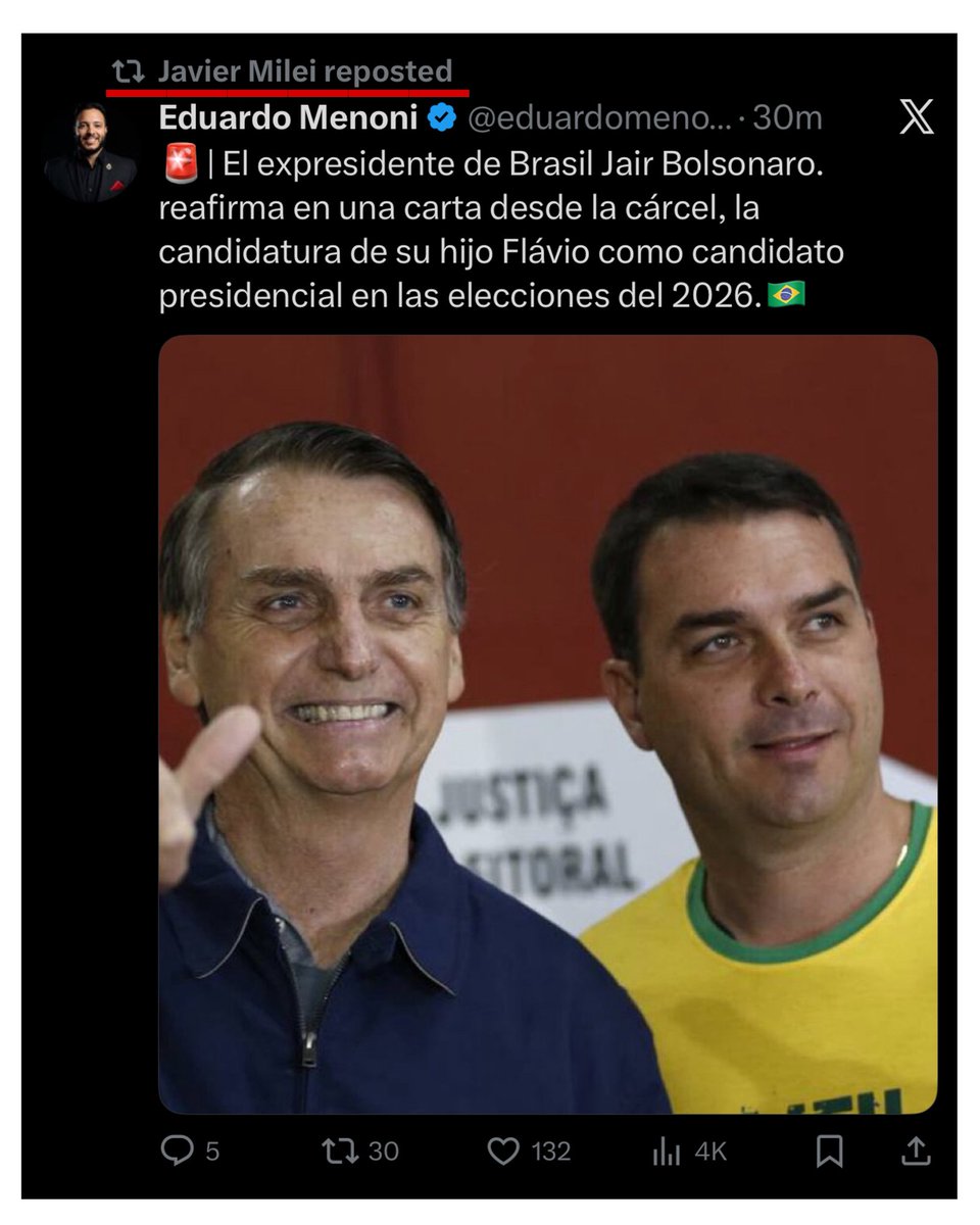 Vamossssss !!!! 🇧🇷🇦🇷🇧🇷🇦🇷

Gracias, <a href="/JMilei/">Javier Milei</a>