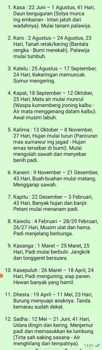 TITI MANGSA 

Pernah dengar istilah titi mangsa?
Ini bukan ramalan, bukan mitos, dan bukan klenik. Titi mangsa adalah sistem kalender musim tradisional Jawa yang disusun berdasarkan observasi ilmiah jangka panjang terhadap alam : angin, hujan, suhu udara, hewan, tanaman, dan