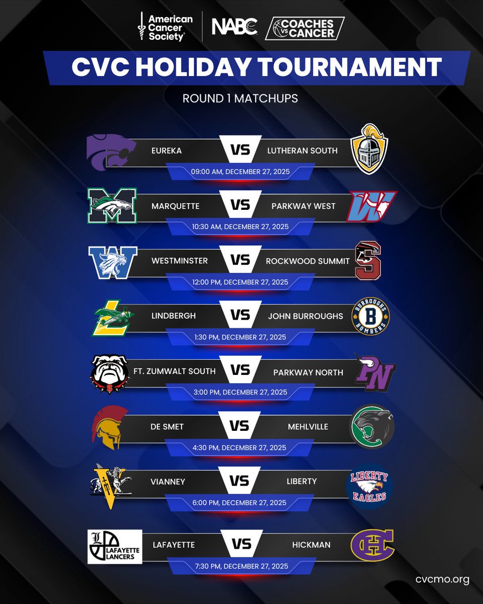 CVCMO_LB's tweet photo. 🎄 Merry Christmas from CVC MO! 🎄

🏀 Day One of the CVC Holiday Tournament tips off Saturday, December 27 with Round 1 matchups.

Tickets, Livestream, Bracket & Donations → https://t.co/VMNWp5vdeD

16 teams. One mission.

#CVCMissouri #BiggerThanBasketball #CVCHolidayTournament