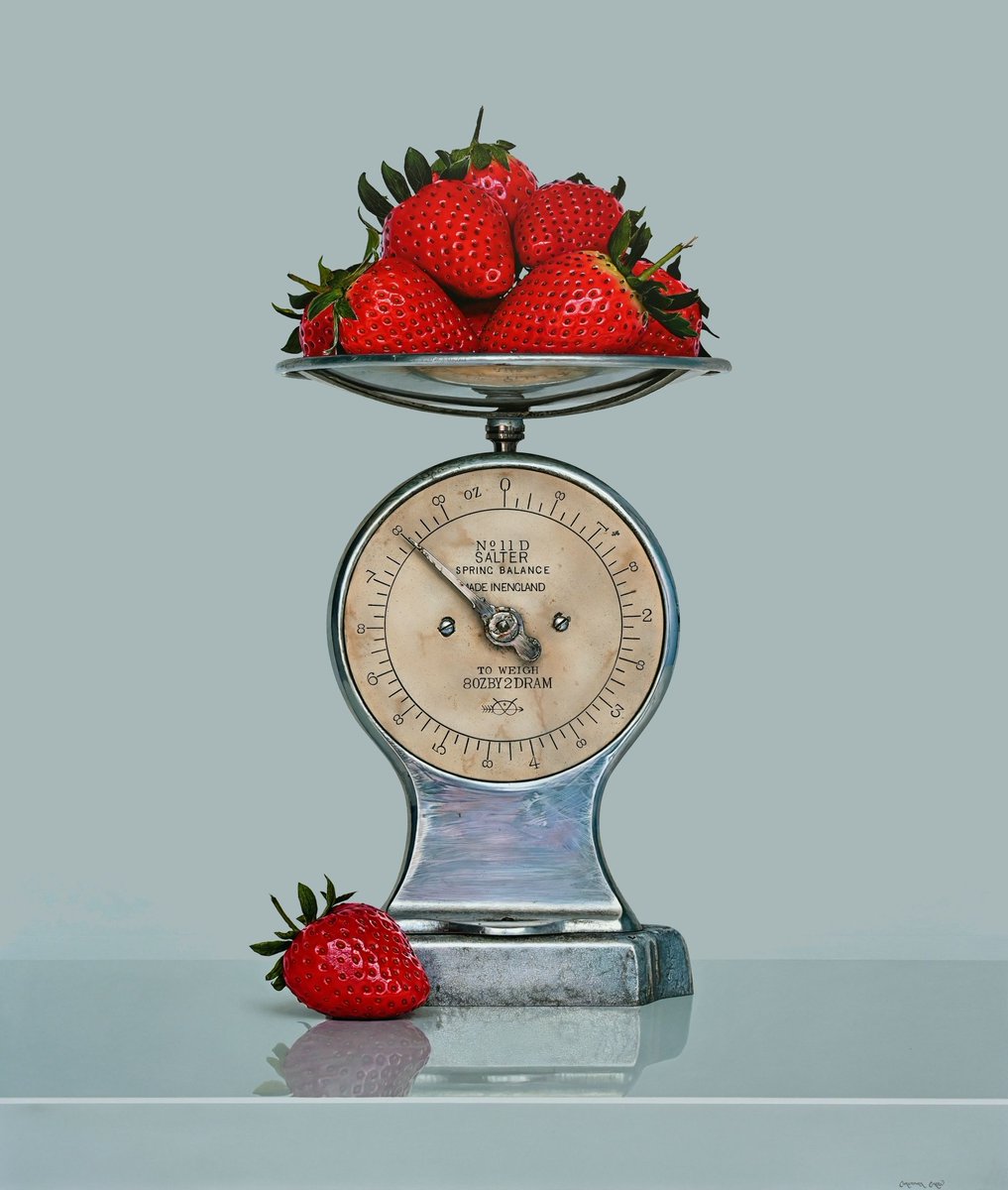 plusonegallery's tweet image. Everyone at Plus One Gallery wishes you a Merry Christmas and a wonderful 2026!

‘7.5oz of Strawberries’ oil on aluminium, 134 x 114 cm by Christopher Green