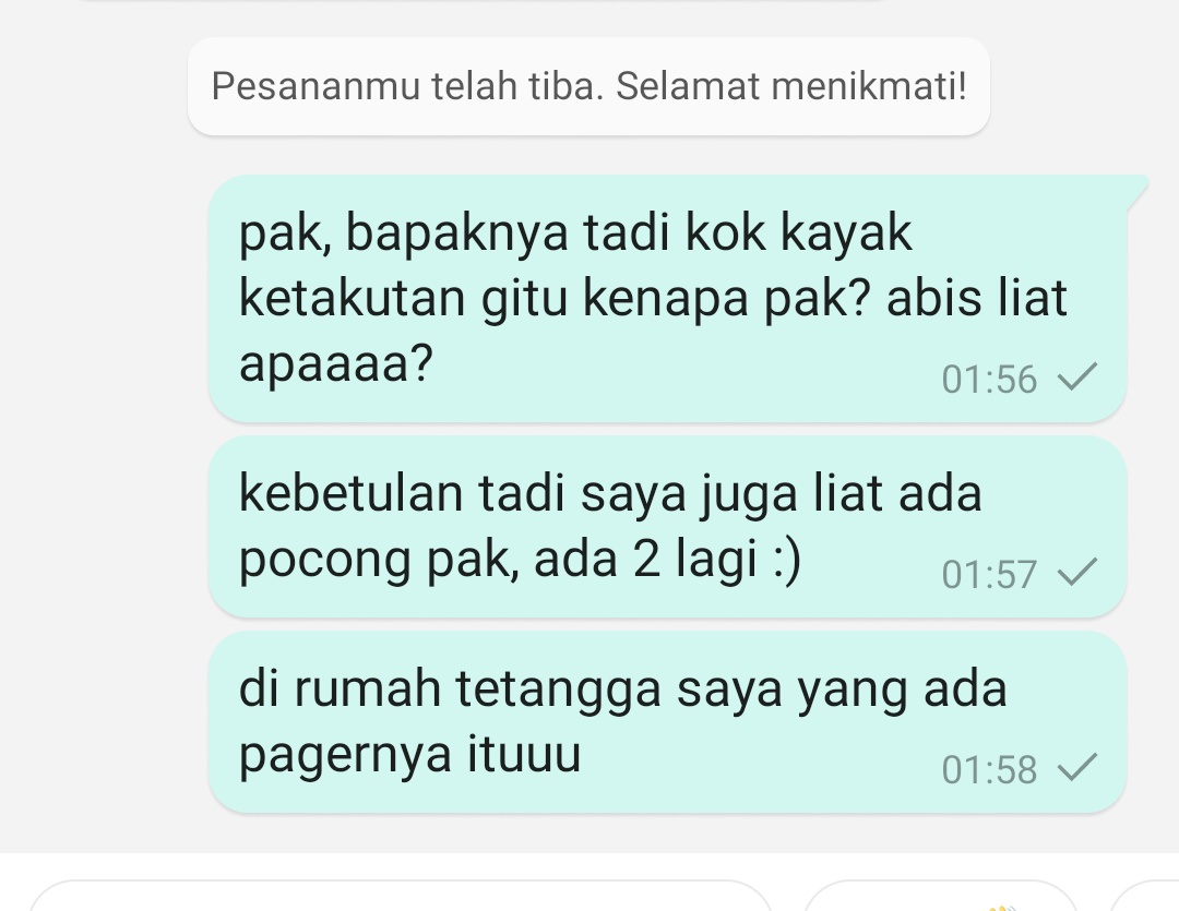 momen ketika pesen shopeefood tengah malem, tiba-tiba drivernya dateng mukanya pucet...