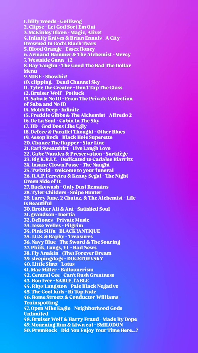 RyGrad402's tweet image. alright everyone here's the list of my 100 favorite albums of 2025...not a "best of" list since music is subjective but I found myself enjoying these ones the most and encourage you all to give some of them a listen