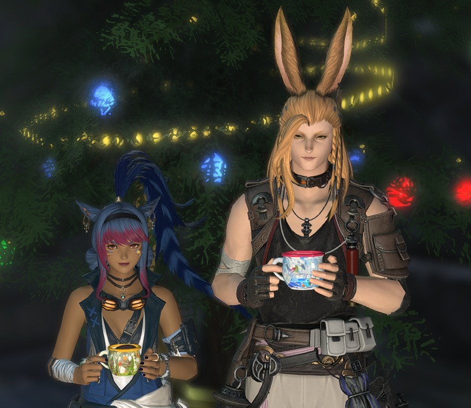 SrinityFF's tweet image. Happy Holidays to all! 🎄 From D'azri and Jack, a dynamic duo, a troublemaking twosome, and the best of friends. 🤗❤️
#miqote #Viera #FFXIV #friends