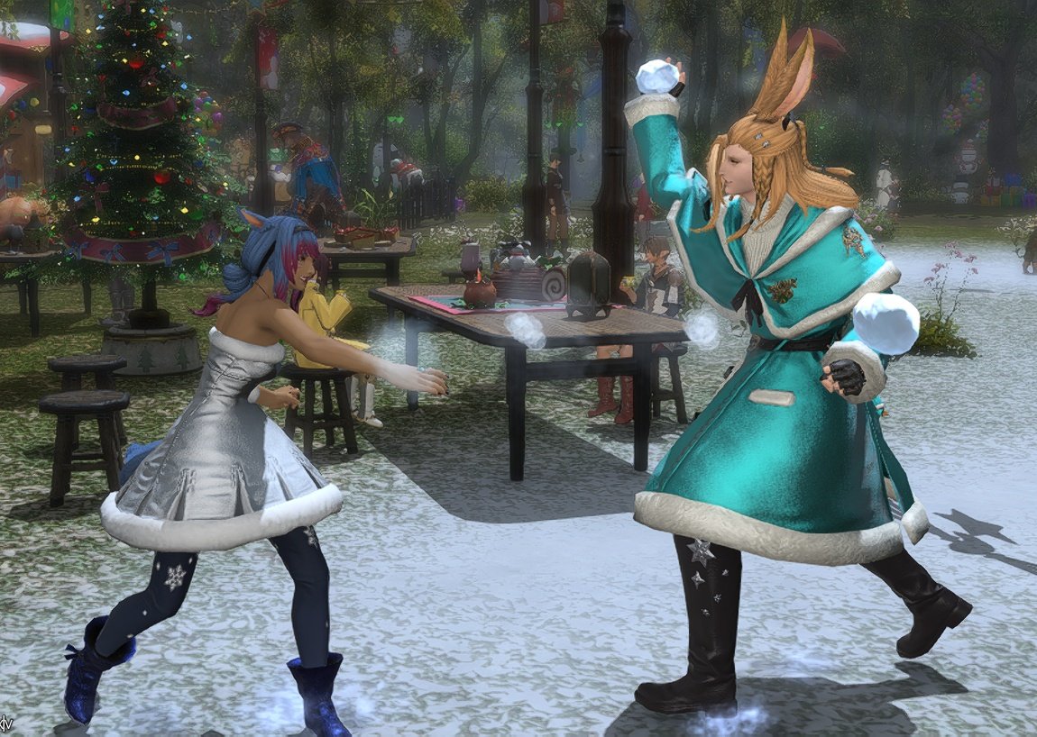 SrinityFF's tweet image. Happy Holidays to all! 🎄 From D'azri and Jack, a dynamic duo, a troublemaking twosome, and the best of friends. 🤗❤️
#miqote #Viera #FFXIV #friends