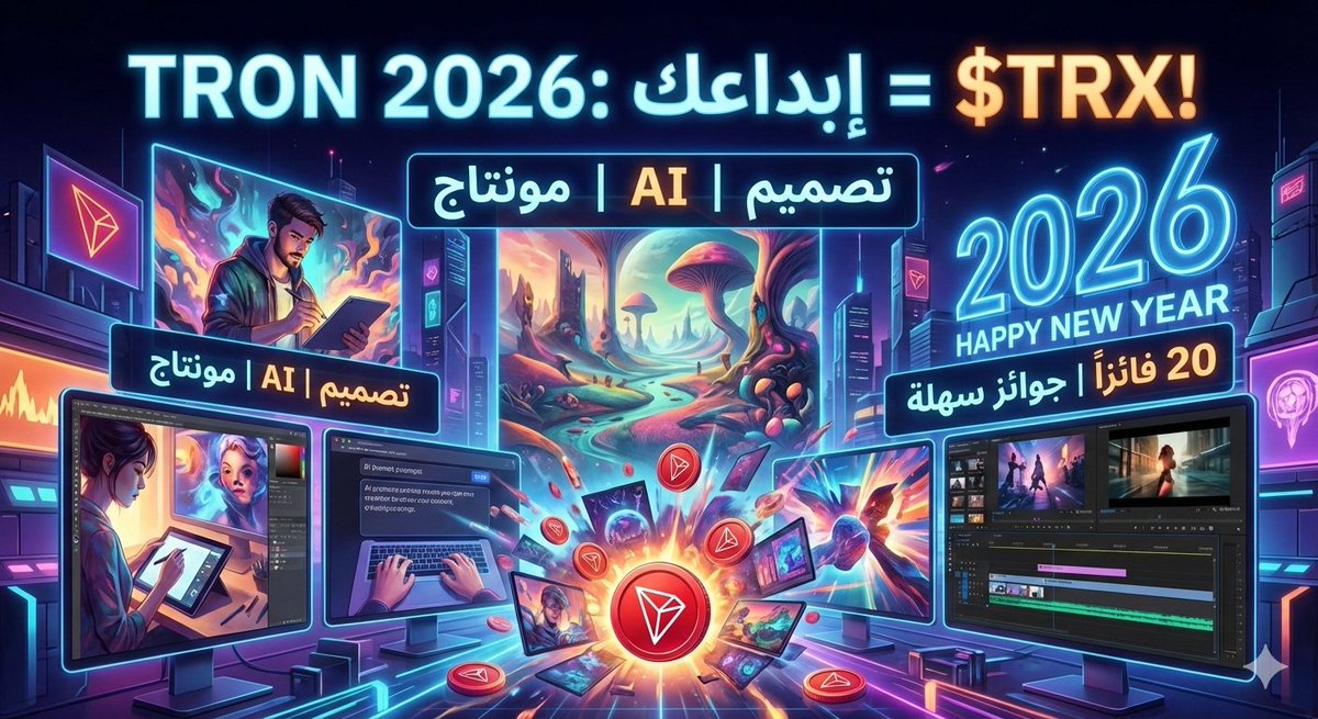 LOGYBTC's tweet image. حوّل إبداعك إلى $TRX🎉
​بمناسبة السنة الجديدة 2026، شبكة #TRON بتهديكم فرصة للفوز بجوائز سهلة ومميزة. لو ليك في التصميم أو الـ AI أو المونتاج، مكانك هنا🎨

💡 التفاصيل كلها في البوست المقتبس بالأسفل 👇 لا تفوت الفرصة
#TRON
#TRONGlobalFriends
#trx