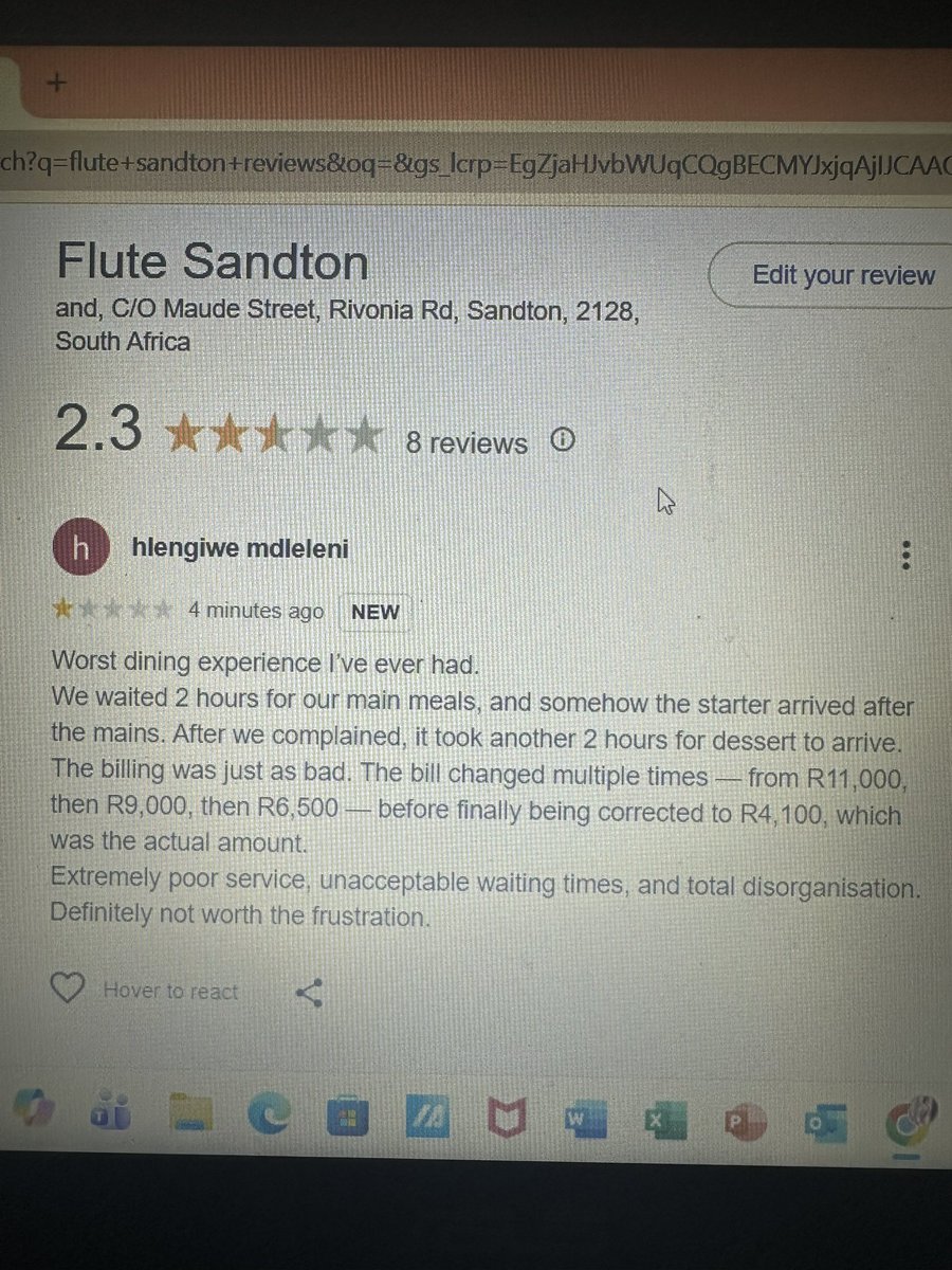 Naki_Nephawe's tweet photo. Why this lady bill changed 3 times? At Flute Sandton. Her actual bill was R4100, Flute Sandton first tried to charge her R11000 then R6500. They really was scamming all of us https://t.co/Oz31FiVXTx