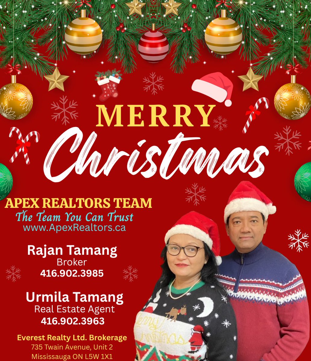 ApexRealtorTeam's tweet photo. Merry Christmas to all our friends, families, clients, and community.
Wishing you a joyful holiday season filled with peace, laughter, and time with loved ones. Thank you for trusting us with your real estate journey. We’re grateful for your support and friendship. 🎅🎄🎉 https://t.co/Pkx9Ha9MwG