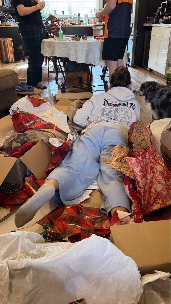 祝大家聖誕節快樂！ 🎄
我們剛進行了兩個多小時的拆禮物環節 
連狗狗也有各種骨頭收 😍
滿地的禮物包裝紙 我忍不住撲上去了 
哈哈哈 🎁🎁🎁