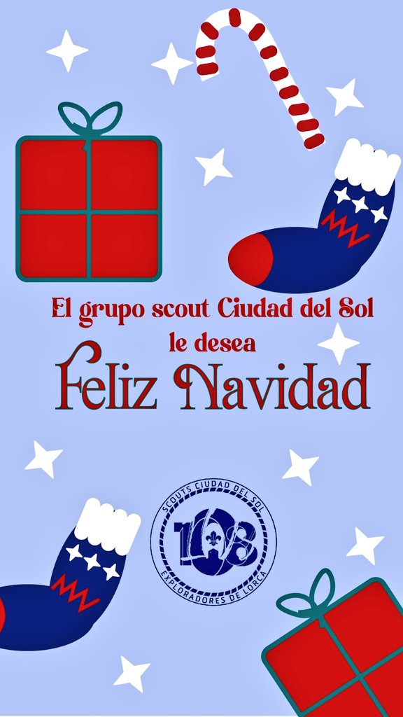 Desde el grupo scout Ciudad del Sol-108 de #Lorca os deseamos una #FelizNavidad.
Os recordamos que pese a no tener reuniones si tendremos las habituales de estas fechas a beneficio de Cáritas y Cruz Roja. 
#Superscout 26/12/25
#AutoRRMM 05/01/26