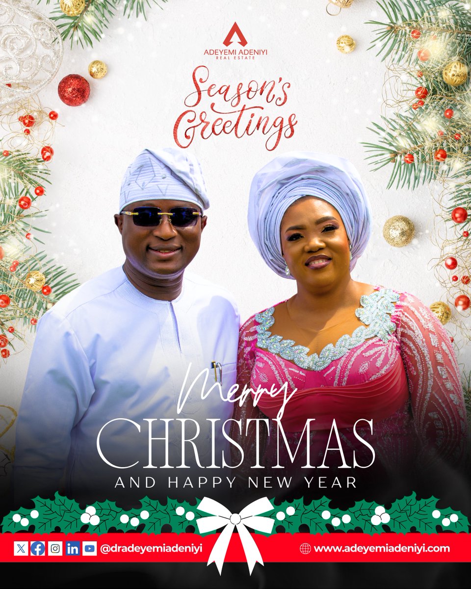 dradeyemiadeniy's tweet image. To God alone be all the Glory.

As we reflect on the year and embrace the beauty of this season.
From our family to yours, we wish you a Merry Christmas and a Happy, Prosperous New Year.

With love ❤️ and gratitude,
Dr. Adeniyi, Omobolanle &amp;amp; Family

#SeasonGreetings