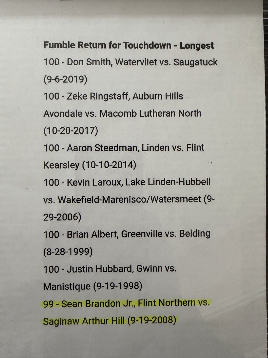 CoachBrandonJr's tweet image. They can’t take it away once it’s in the books. 7th longest in MHSAA Football history. 
Shoutout to my parents for working hard to get this recognized after 18 long years of waiting. Merry Christmas 🎁 
#StateRecord #MichiganFootball #FlintNorthern #FinallyFamous #MHSAAFootball