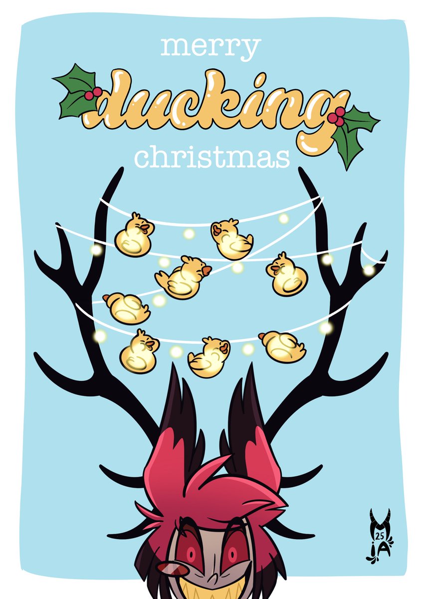EdensFall's tweet image. The christmas card I designed for a friend as a gift ♥️

#HazbinHotel #alastor #lucifer #radioapple #bambilu
