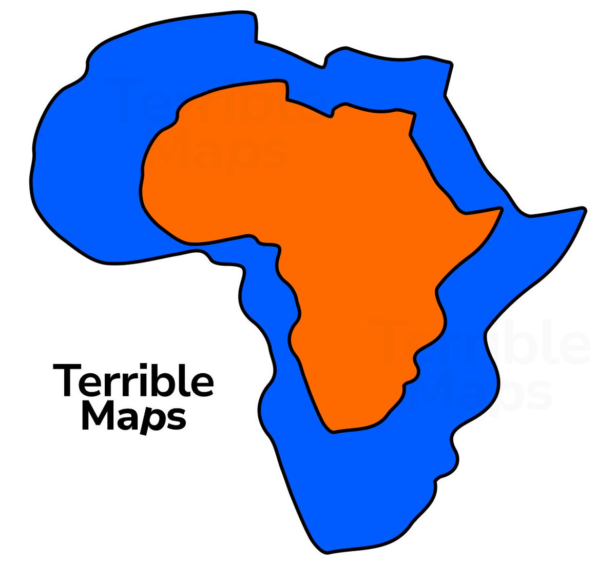TerribleMaps's tweet image. Africa is so big you could fit a smaller Africa within its borders