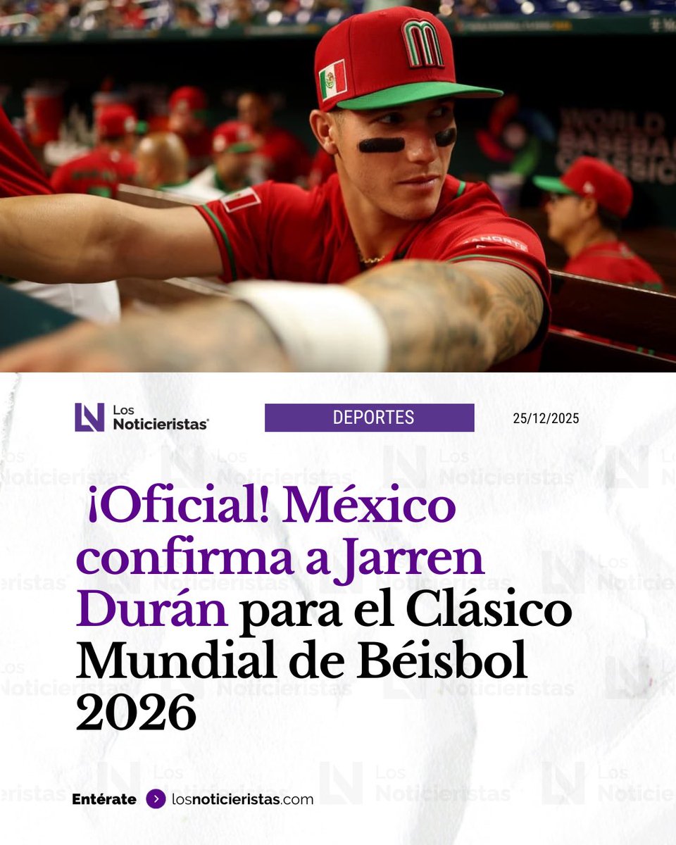 #Deportes 🟢| El estelar jardinero de los Red Sox, Jarren Durán, representará a México por segunda edición consecutiva en el Clásico Mundial de #Béisbol 2026, así lo confirmó la directiva este jueves.