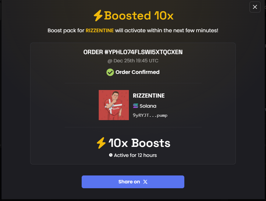 masked_solana's tweet photo. Another 10x boost on. 

Only more boosts, kols, tiktok videos and livestreams coming for $RIZZENTINE. Secure ur positions before we send to millions.

9yRYJT3Lq2Kq2ZheqLcZayKx4ZnARjr7na1cS32Zpump https://t.co/TZuWb0Qc5Z