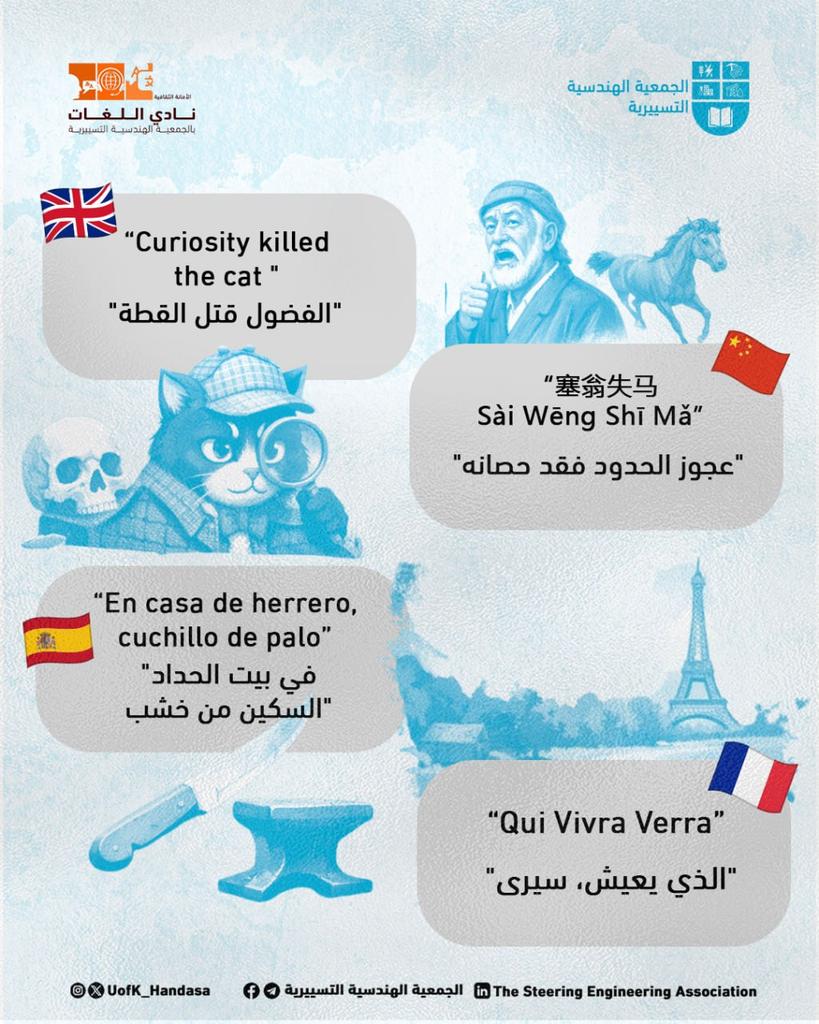 رحلة العالم بدون جواز سفر!
يلتقيكم أعضاء نادي اللغات في لقاء تفاعلي في تمام الساعة 8 مساءً بتوقيت السودان يوم الجمعة 26 ديسمبر 2025م، على قناة نادي اللغات بتليغرام، لنحكي قصص هذه الأمثال  ونتناول تفاصيلها وأسرارها.
🔗:t.me/LC_SES_UOFK

#الأمانة_الثقافية #لغات
#uofk_handasa