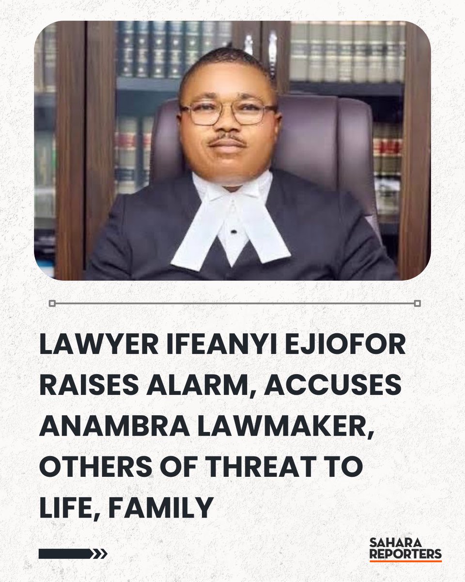 SaharaReporters's tweet photo. Lawyer Ifeanyi Ejiofor Raises Alarm, Accuses Anambra Lawmaker, Others Of Threat To Life, Family | Sahara Reporters https://t.co/9gOPLKl75V https://t.co/7gfkJi4CPv