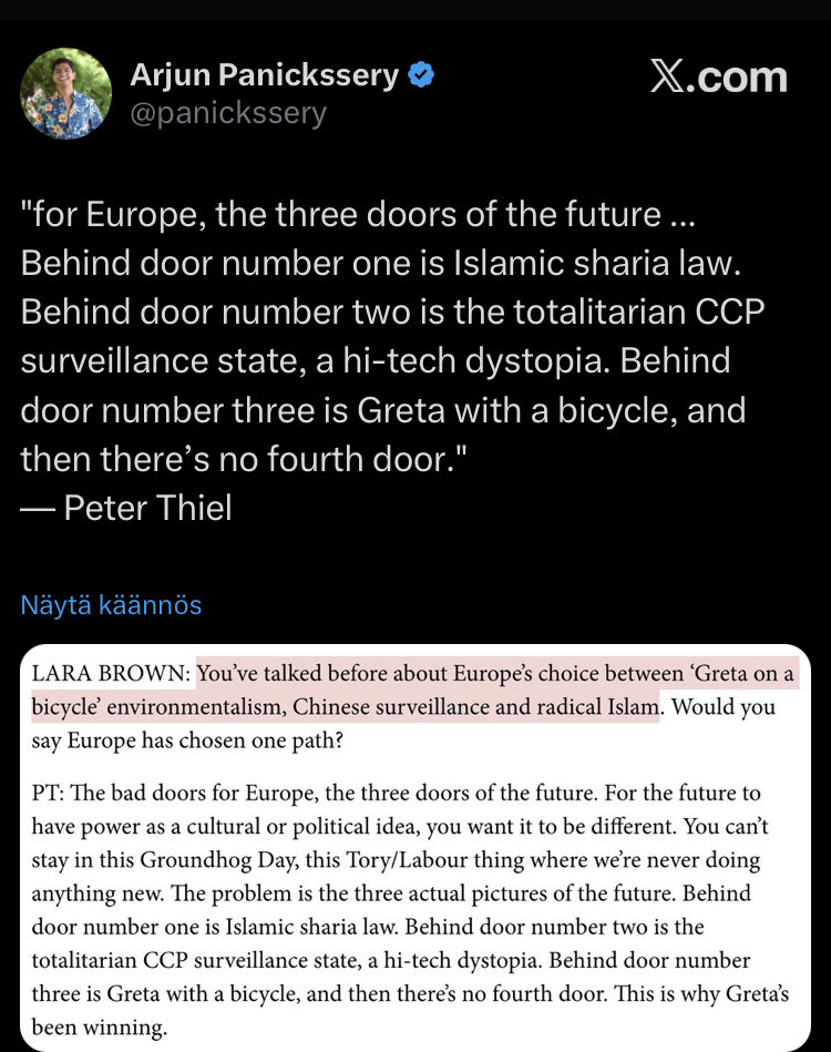 joni_askola's tweet image. Unhinged take by pro-Russian tech oligarch Peter Thiel. 

It’s quite funny that he talks about a surveillance state when his company, Palantir, is the one conducting mass surveillance in the US and many other Western countries.

What a hypocrite and a massive, traitorous idiot