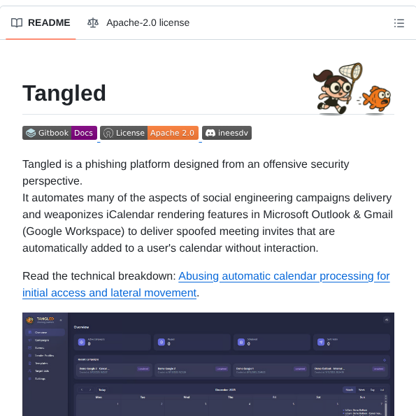 Automates phishing via calendar invites,

- github.com/ineesdv/Tangle…

#cybersec #infosec #bugbountytips