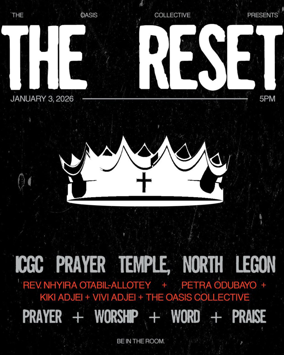 How you start the new year matters. Come let’s reset together. In this service, we pray, we worship, we dance and we lay it all at God’s feet.

🗓️ | January 3, 2026

Sign up here: creion.app/events/the-res…

Be. In. The. Room.