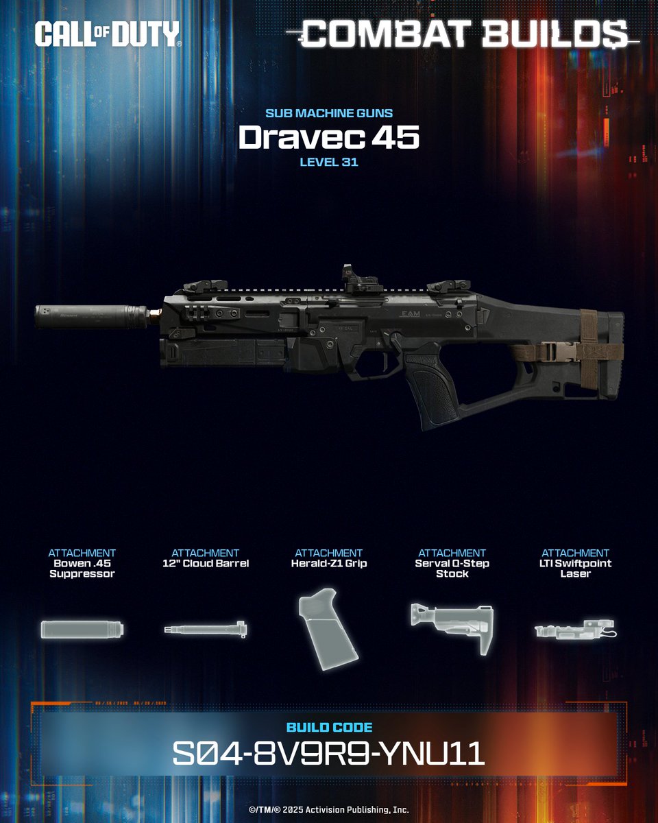 Built for silent chaos: this Dravec 45 SMG build lets you pull up fast and disappear faster.

💥 Equip this build now ➡️ S04-8V9R9-YNU11 #CallOfDuty #CODCombatBuilds