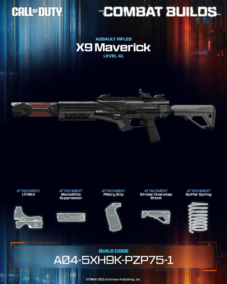This X9 Maverick stealth build is a quiet killer: tight control, clean lines, and enough punch to clear a squad before they know you’re there 🥷

💥 Equip this build now ➡️ A04-5XH9K-PZP75-1 #CallOfDuty #CODCombatBuilds