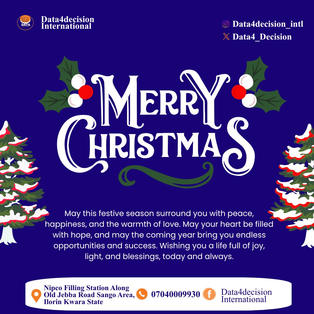 Data4_Decision's tweet photo. May this festive season surround you with peace, happiness, &amp; the warmth of love.  Wishing you a life full of joy, light, and blessings, today &amp; always.
#DataForDecisions #SmartDecisions
#DataImpact #DataInsights #AnalyticsForChange
#DataInnovation #ChristmasVibe #DataLeadership https://t.co/9DF7Okvqaq