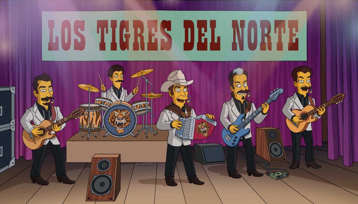 TheSimpsons's tweet image. A legendary band. An original song. A very Simpson twist. 🎶 🇲🇽 @tigresdelnorte perform “El Corrido de Pedro y Homero” this Sunday on FOX.