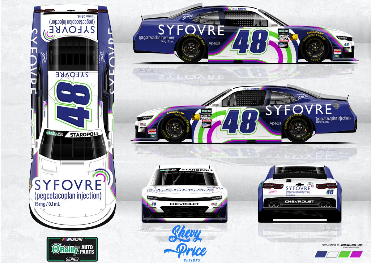 ShevyDesigns's tweet photo. 2026 @97patrickstar SYFOVRE paint scheme CONCEPT. @bigmchnracing @NASCAR #NASCAR #Racing #motorsports #Chevy #Camaro #PaintScheme #design #ThursdayVibes #racecar #sports #SYFOVRE #vision #eyecare #injection #FDA #vodka #music #PatrickStaropoli #BigMachineRacing #OReillySeries https://t.co/UDMowJ8Ae8