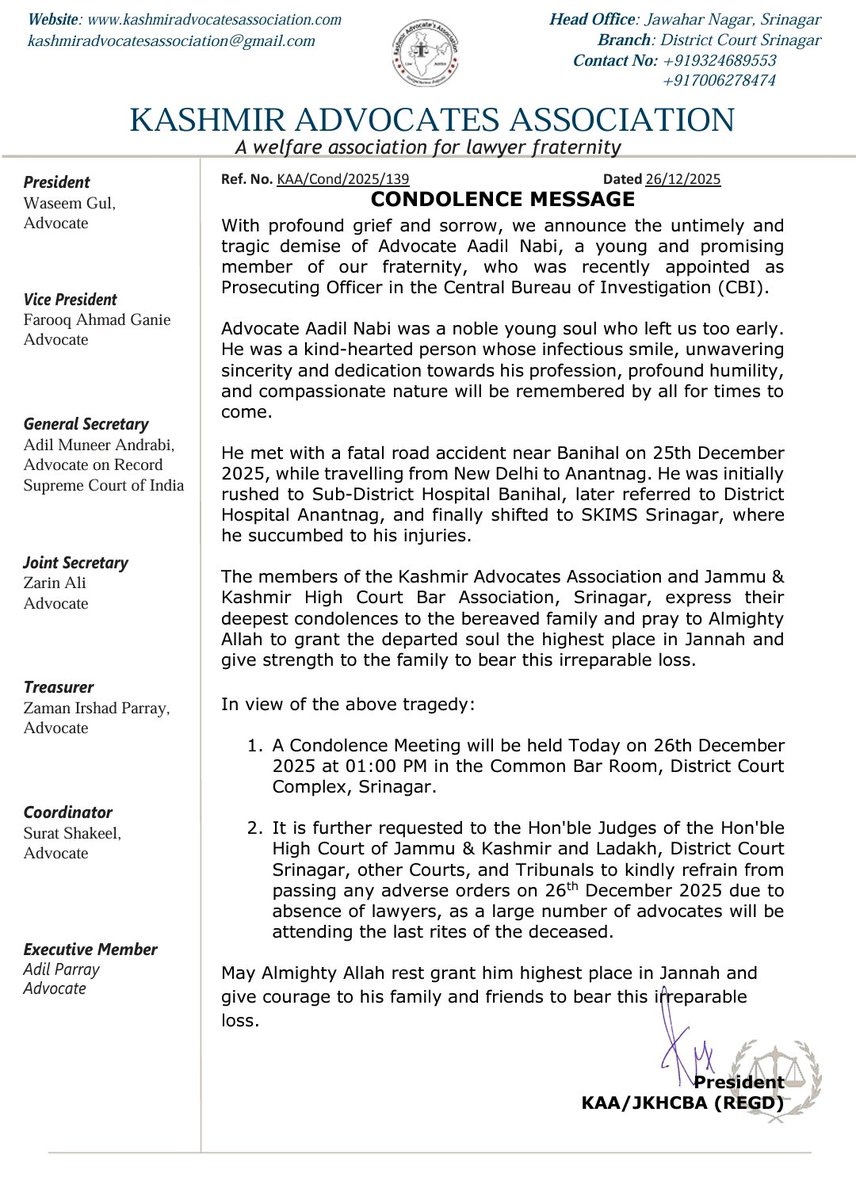 Kashmir Advocates Association tweet media