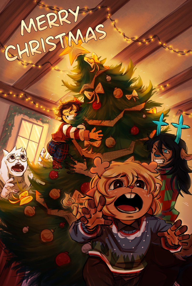 lazinteki's tweet image. I’m not really into drawing holiday art most of the time, but this time is an exception &amp;gt;:3
#DELTARUNE