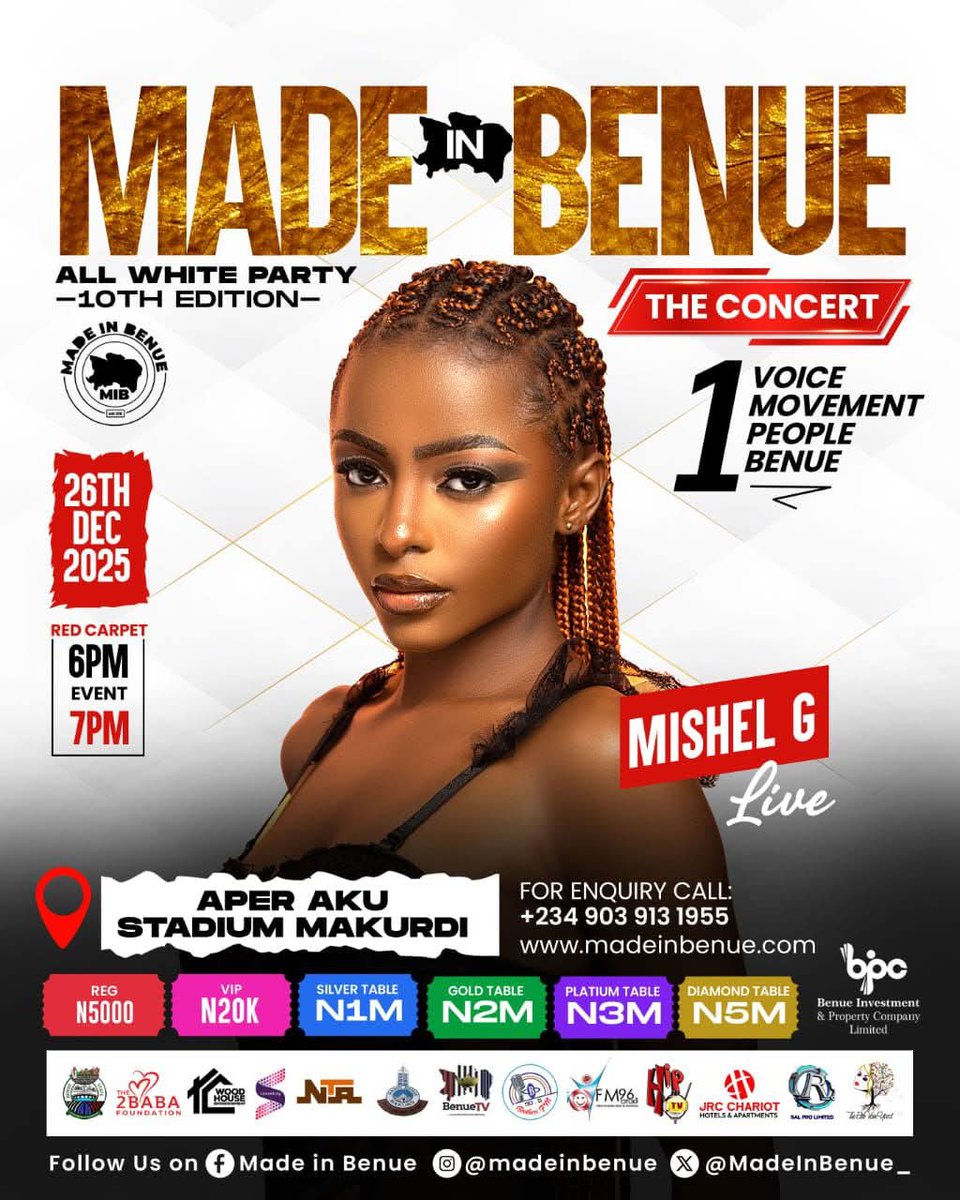 PrimeWaveNG's tweet photo. Star gyal Mishel G @SheisMishelg will be performing live at the Made in Benue @MadeInBenue_ All White Party tomorrow. Come catch a 🔥 https://t.co/kIRYQBQ6zm