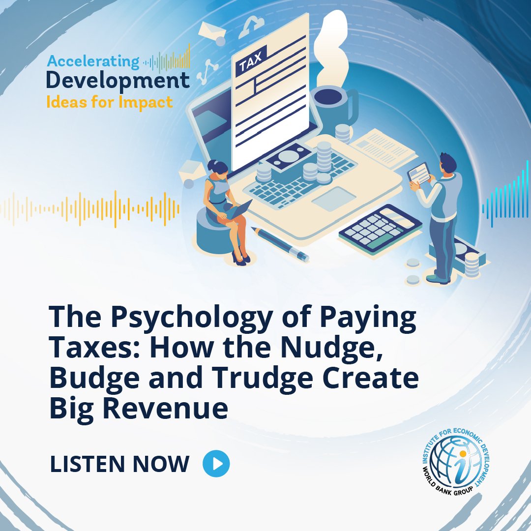 WBGPubs's tweet image. How can changing a few words in a letter increase tax payments by 269%? It’s not about new laws; it's about #BehavioralScience.

Discover the "Nudge, Budge, and Trudge" - 3 tools reshaping #PublicFinance. Listen to Accelerating Development #Ideas4Impact ▶️ wrld.bg/ubXP50XuWaf