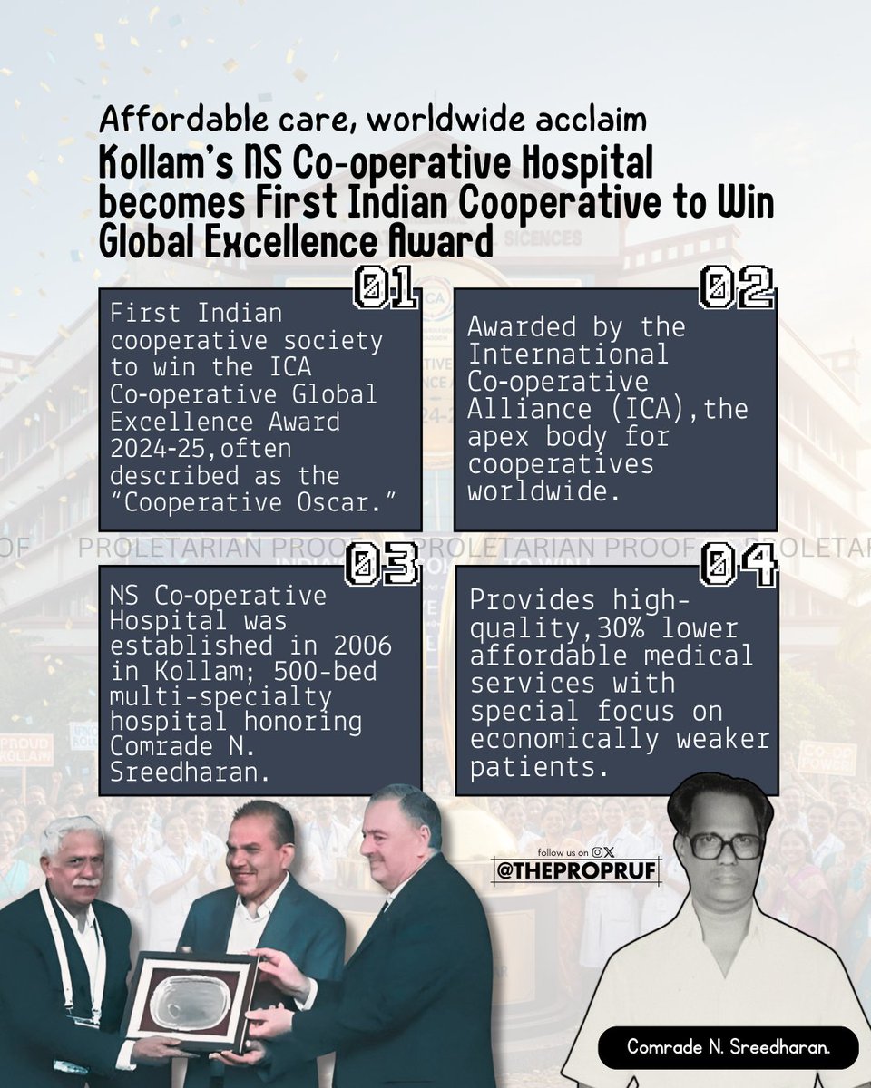 thepropruf's tweet photo. 🏆 A First for India, A Pride for Kerala‼️
People-Owned Institutions Can Lead the World; NS Co-operative Hospital, Kollam becomes India’s first ICA Global Excellence Award winner ❤️🔥
#Kerala #FirstInIndia #CooperativeSector #GlobalAward #India #Kollam https://t.co/9l3yajQ0YT