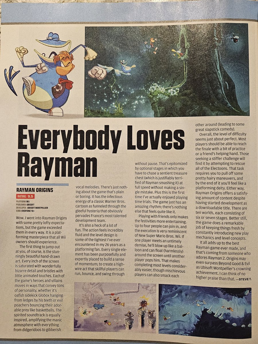 RaymanForSmash's tweet image. Nothing crazy but my Christmas gift to y'all is an old Nintendo Power review of Rayman Origins I found lying around. It was the highest reviewed game that month even beating out Mario 3D Land!

Happy Holidays everyone ❤️