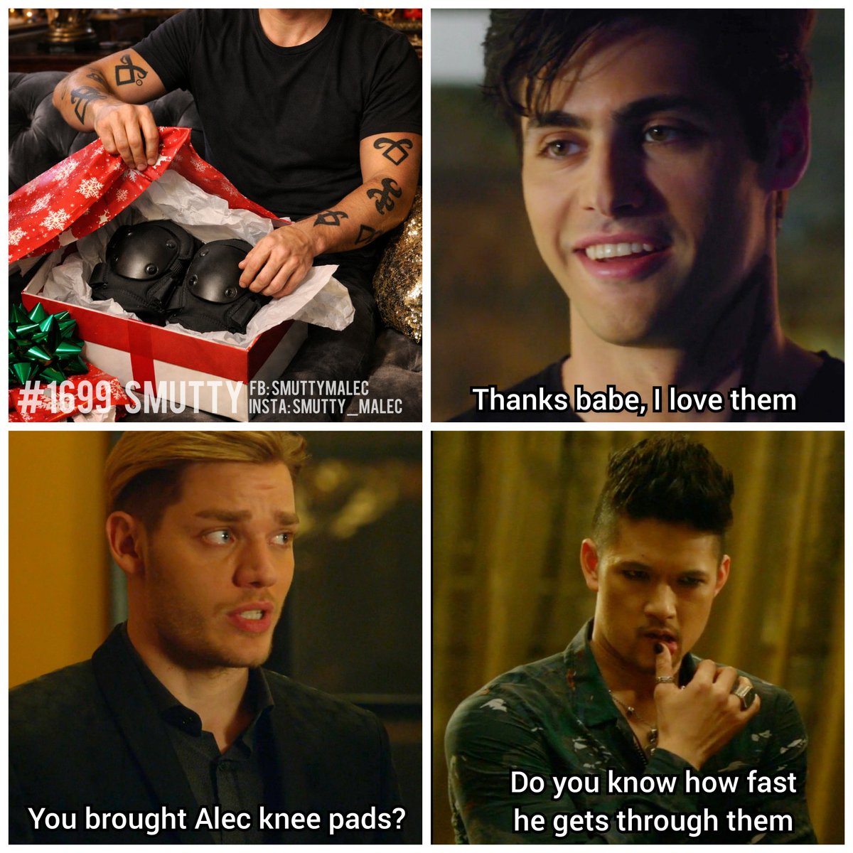 #1699 I wonder why he's on his knees so much? XXXmas 25

#shadowhunters #shadowhunterstv #malec #aleclightwood #magnusbane #matthewdaddario #mattdaddario #harryshumjr #shumdario #SaveShadowhunters #shadowhunterslegacy #jacewayland #jaceherondale #dominicsherwood #domsherwood