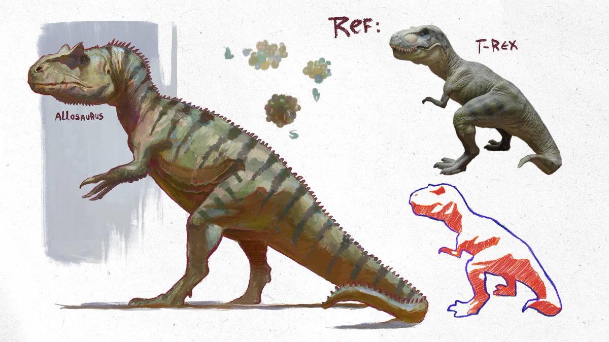A study of light and shadow in Allosaurus using a T-rex toy as a reference