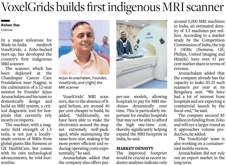 Momentous development in Made-in-India medtech.

VoxelGrids has built India’s first indigenous MRI scanner.

Cheaper to build, more energy-efficient, and designed for Indian hospital realities. Serious engineering depth on display.

Personal note: Happy that we featured