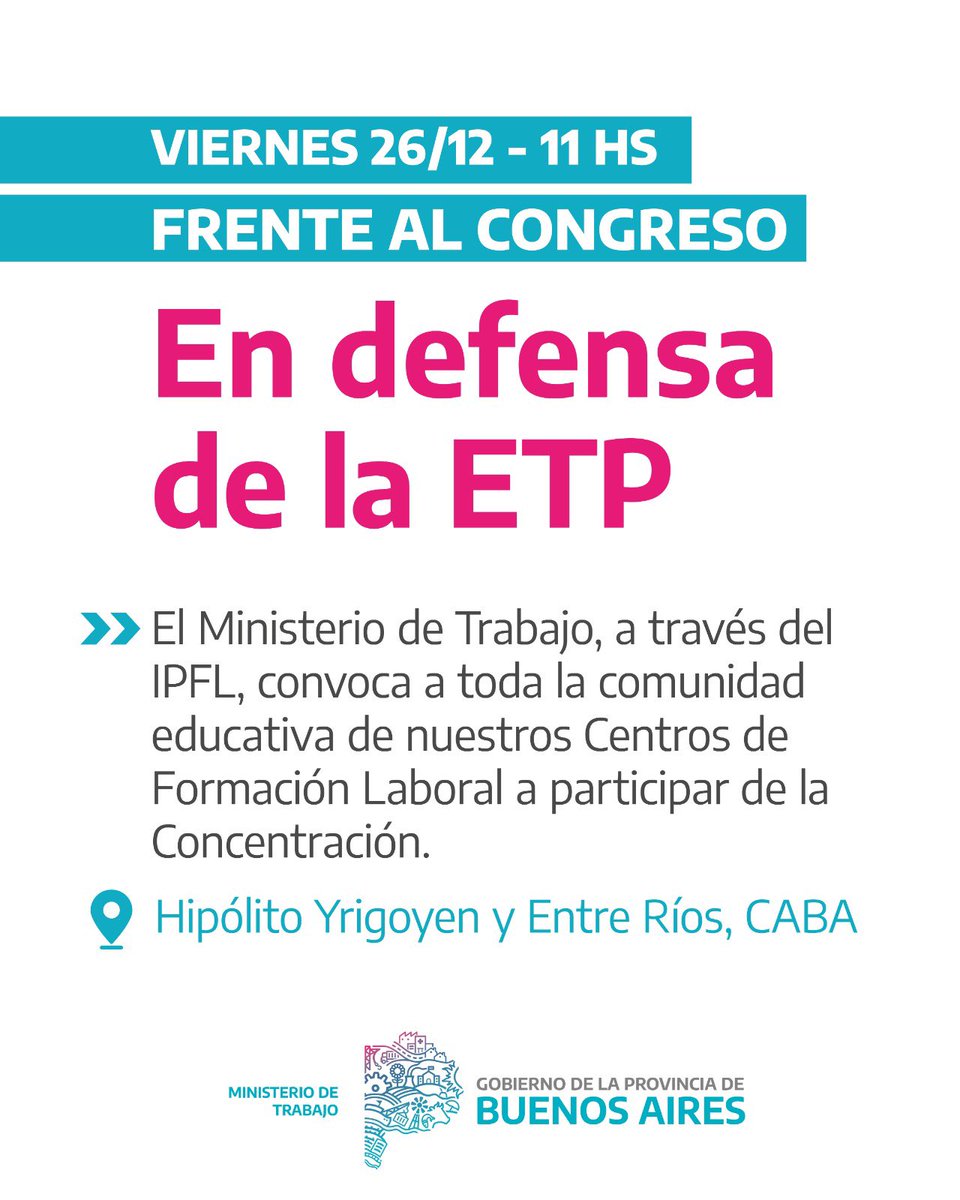 Mañana, Frente al Congreso! 

Convocatoria en defensa de la Educación Técnico Profesional.

🗓️ Viernes 26/12 
🕚 11 hs
📍 Hipólito Yrigoyen y Entre Ríos, CABA