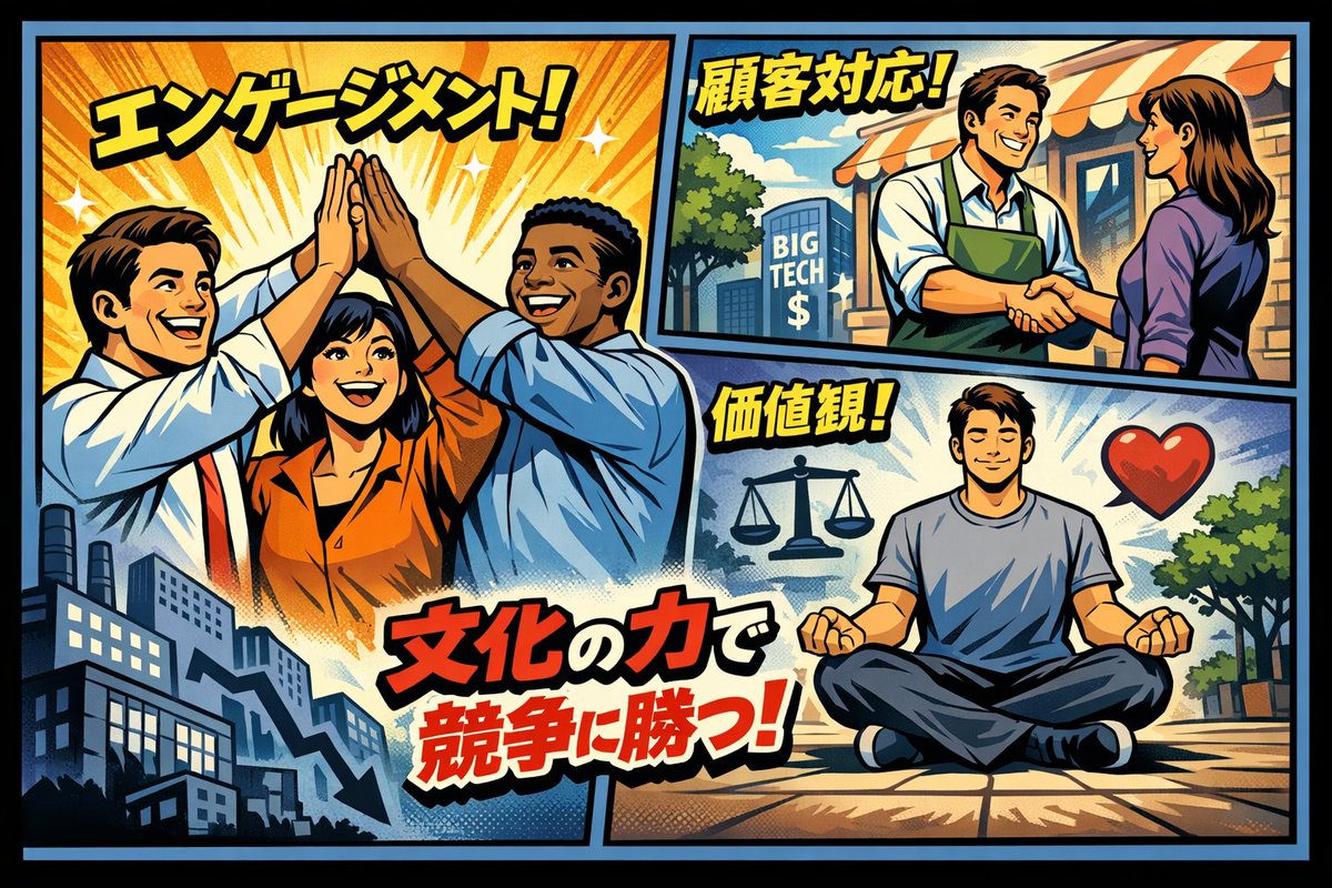 米国の中小企業に関する論文読んでいて「中小企業は大企業に比べて資源やテクノロジー投資が制限されるため、従業員のエンゲージメントや価値観、顧客対応の一貫性といった 文化的側面が競争力の源泉になる」とあり、とても腹落ちした。