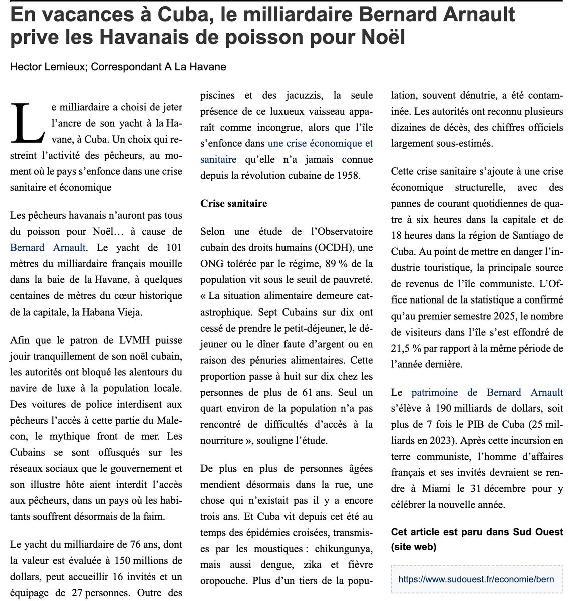 Heureusement, on veille. 

Bernard Arnault s'apprête à quitter Cuba pour Miami.