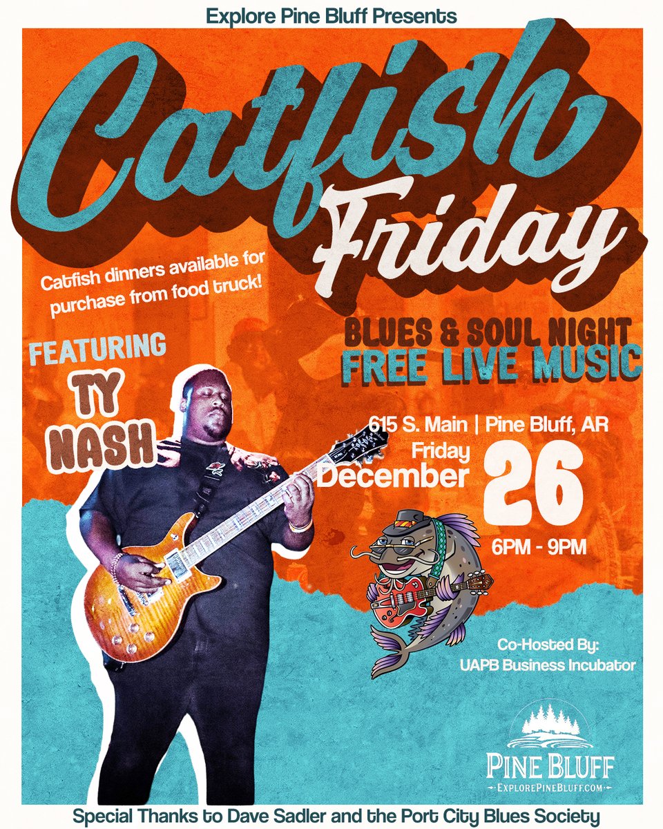 🔥Your holiday weekend just got better. Tomorrow night is our final Catfish Friday of 2025! 
Great food, live music, and community energy you don’t want to miss.

#PineBluff #ArkansasTourism #LiveMusic