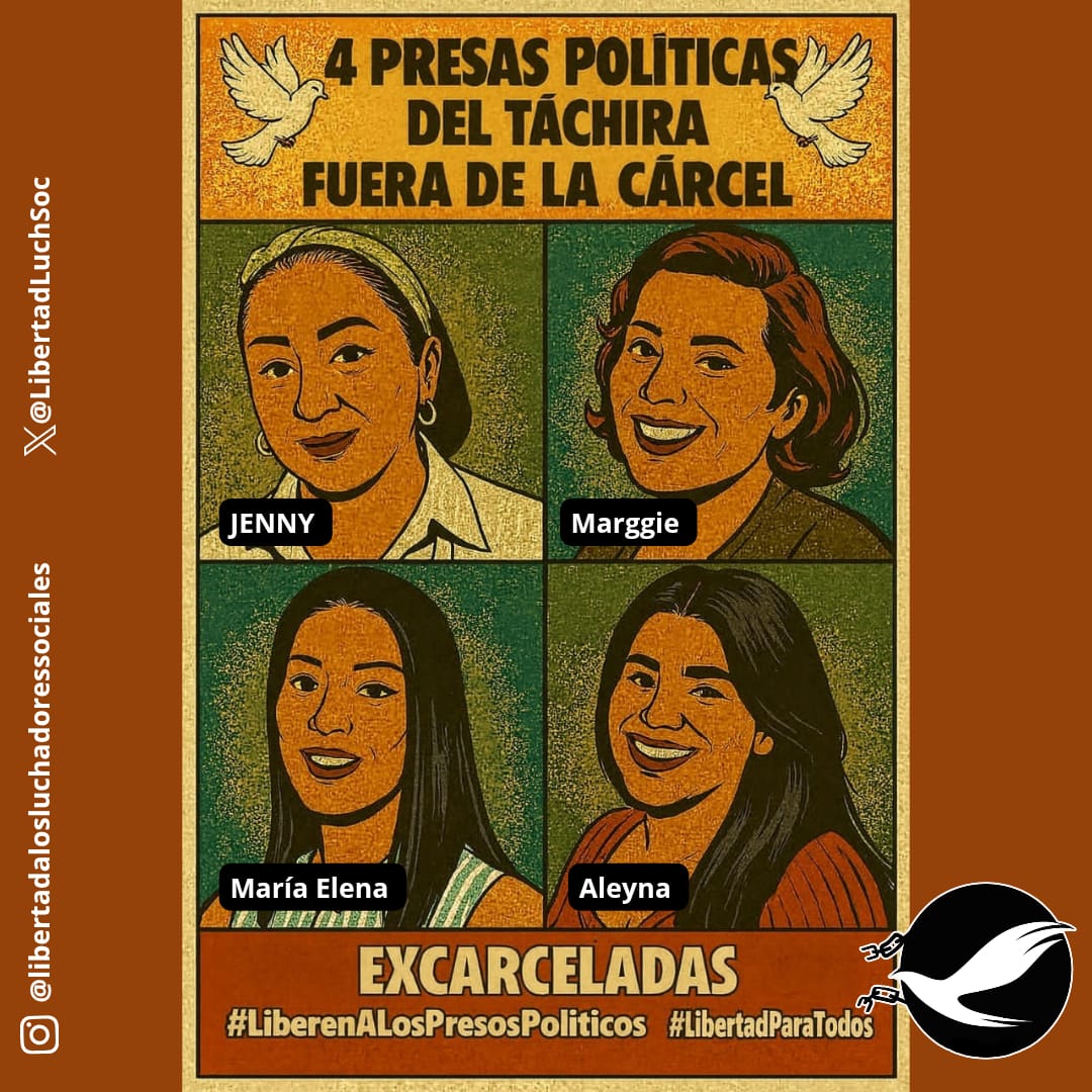 PRESAS POLÍTICAS | #25Diciembre | El estado #Tachira está de plácemes ante la excarcelación de 4 de sus paisanas: Jenny Gómez, Marggie, María Elena y Aleyna en el día de hoy. Nunca debieron estar presas.  #NoParesDeLuchar.  #LiberenALosPresosPoliticos. #LibertadParaTodos