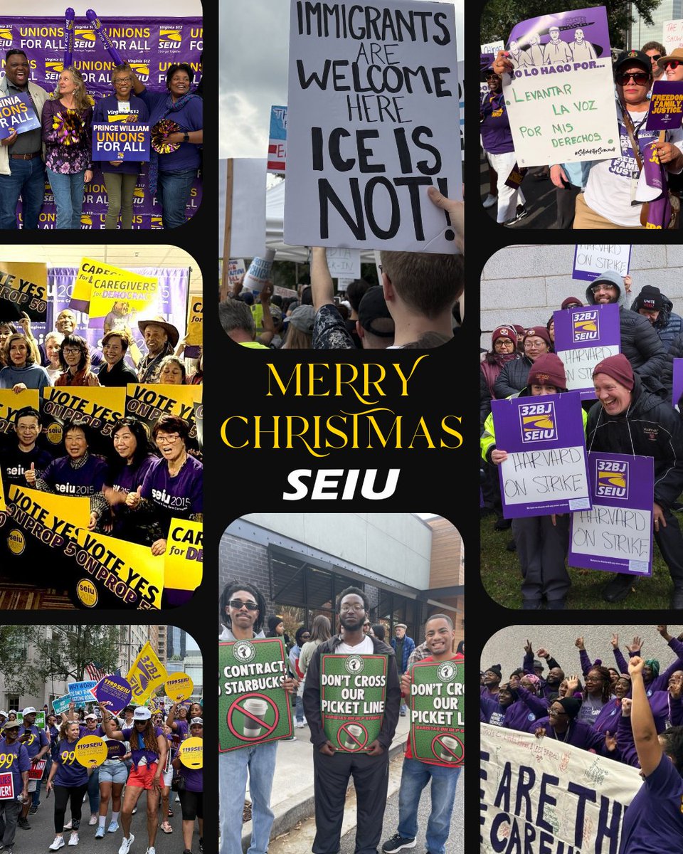 SEIUPres's tweet image. Merry Christmas to everyone celebrating. Extra love to the workers on shift today, keeping hospitals running, flights moving, streets clean, meals served. We see you. We’ve got you. Solidarity isn’t a slogan, it’s how we take care of each other. 🎄✊🏿