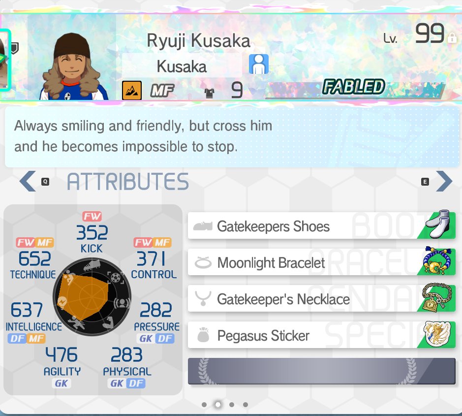 TsalepMen's tweet photo. Kusaka Fabled has 2 Hyper Slots + really good stats.
#イナイレ #InazumaEleven https://t.co/5xetSBRYV4