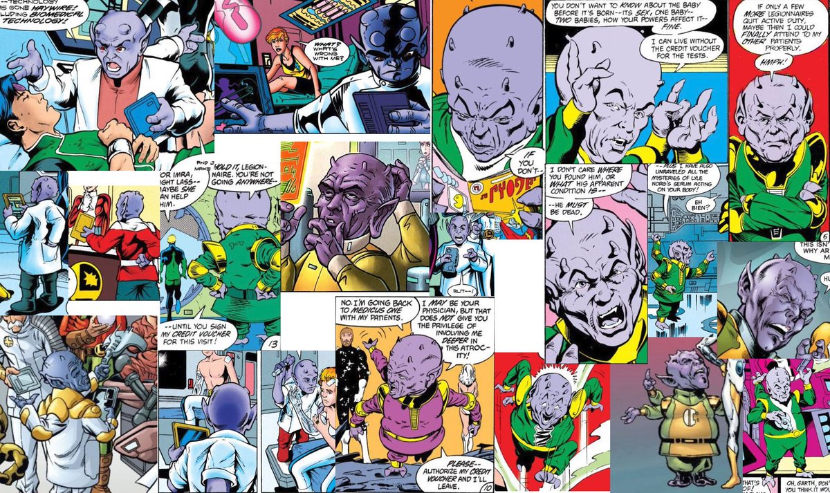 Dr. Gym'll is the personal physician to the Legion of Super-Heroes. He's a grouch, but he works medical miracles. Please sign his credit vouchers!
…perheroesvisualreference.blogspot.com/2020/08/doctor…