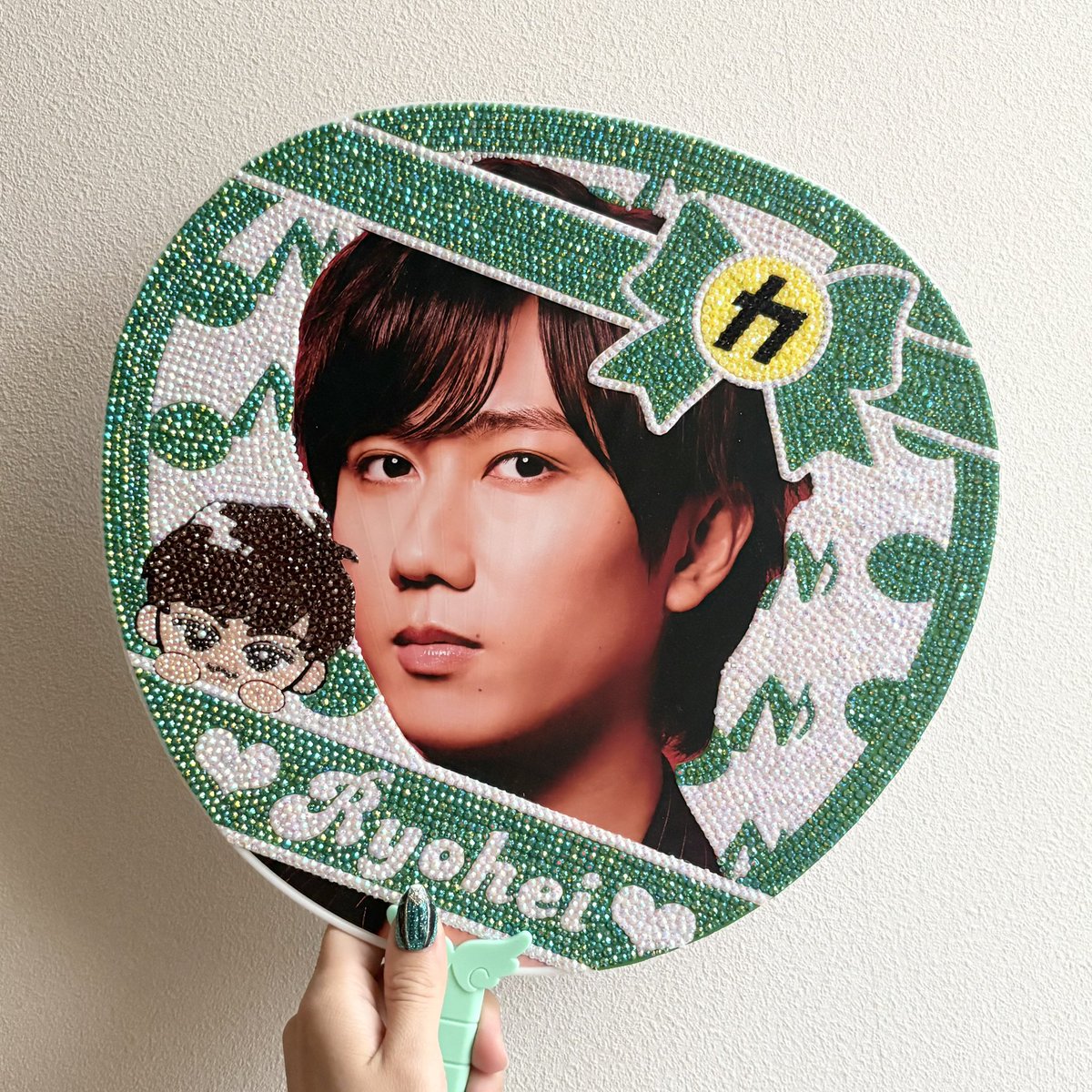 newデコうちわ💚 今回は全面デコを頑張ったよ😍 お友達とお揃いするの