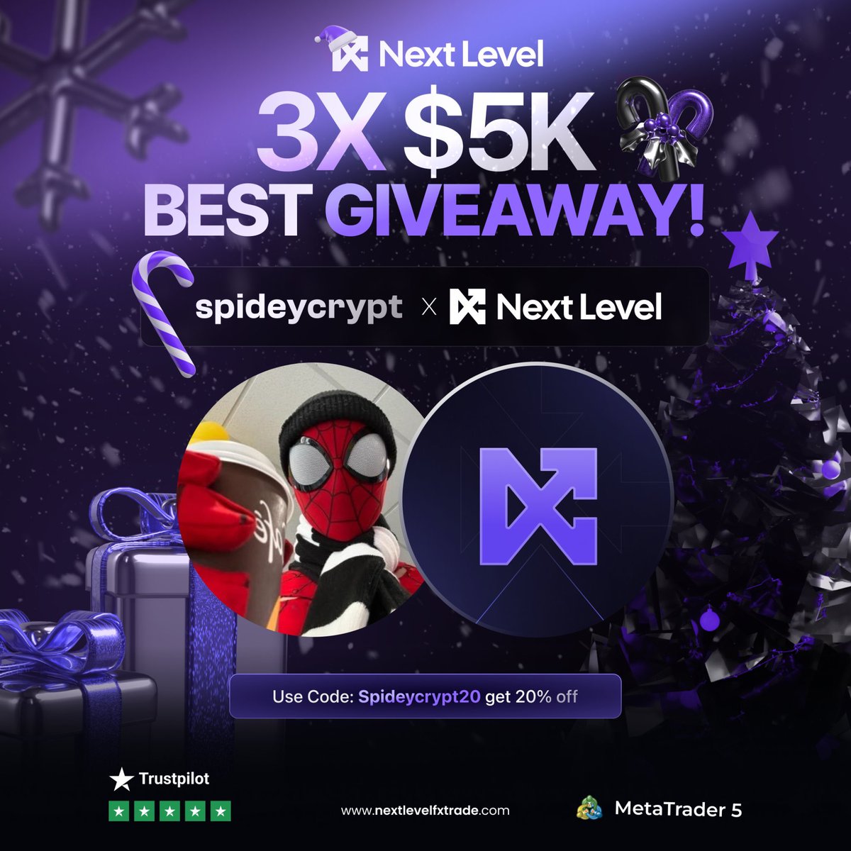 spideycrypt's tweet image. 🎄 Special Christmas Giveaway Announcement 🎄

I’m excited to share a special Christmas gift from Next Level Funded and myself. We will be giving away three $5,000 funded accounts to three lucky followers.

How to qualify:
• Follow @spideycrypt and @next_level_prop on X
• Like,…